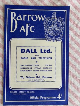 Rare 1960/61 Barrow V Crystal Palace 25/2/1961 Football Programme P&p