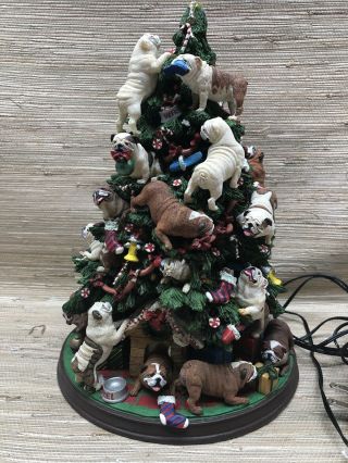 Rare Danbury English Bulldog Lighted Christmas Tree Santa 