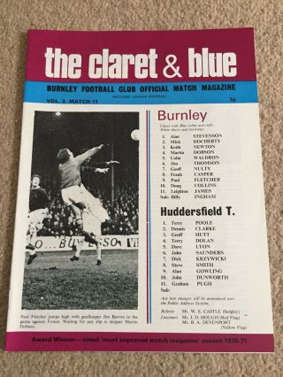 Burnley V Huddersfield 1972 - 73 Rare Postponed Issue