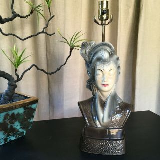 Rare Mid Century Ceramic Exotic Lady Table Lamp Navis & Smith 1940 1950 Tv Lamp