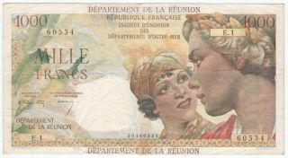 Reunion 1000 Francs 1964 P - 52 Rare