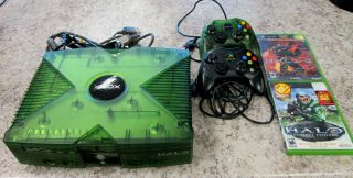 Xbox Halo Edition Xbox Clear Green W/2 Halo Games Rare