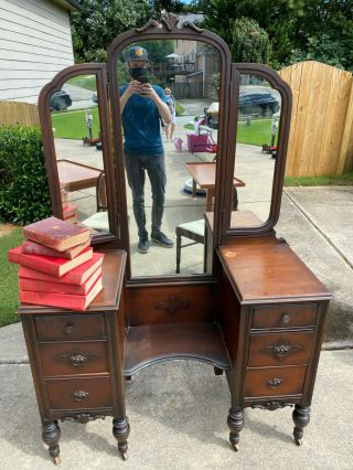 Early Antique Rare Kent Coffey Nc Vanity Tri Fold Mirror Local Atlanta Only Mcm