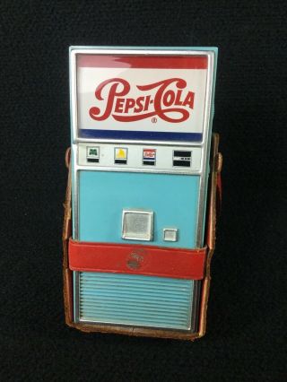 Rare Vintage Pepsi Cola Vending Machine Transistor Radio With Red Leather Case
