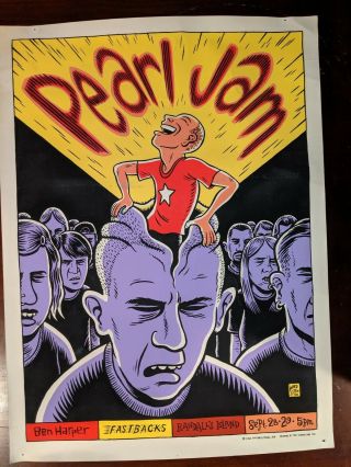 Rare 1996 Pearl Jam Ward Sutton Concert Poster Randall’s Island with ticket 2