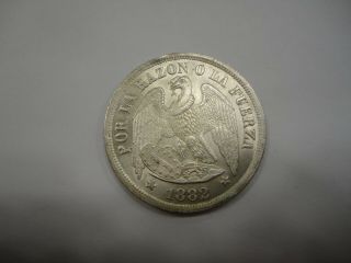 Chile 1882 So (doubled 8) (25 Gram) Silver Un (1) Peso Unc Km 142.  1 Rare