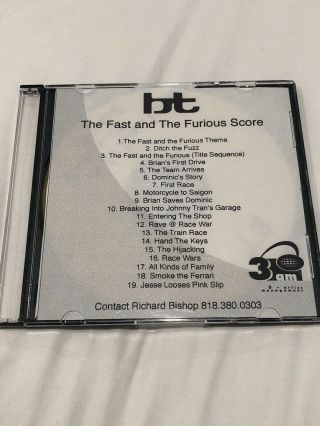 Bt - The Fast And The Furious - Full 19 Track Score Promo Cd - Rare