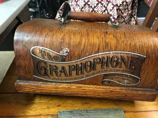 Rare Columbia Graphophone Cylinder Player With Horn And Oak Case