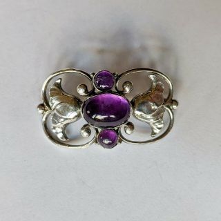 Stunning Rare Vintage Georg Jensen Sterling Silver Brooch 236a With Amethyst