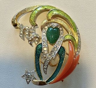 Rare Vintage 2 " Signed Denicola Enamel Jeweled Zodiac Virgo Figural Brooch Pin