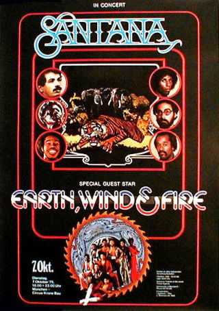 Santana And Earth,  Wind & Fire Rare Concert Poster From 1975 Rolled
