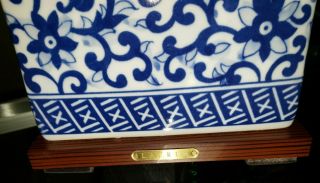 RARE SET Ralph Lauren Lotus Flower Porcelain Blue Table Lamp w/ Shade EUC 3