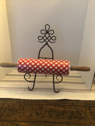 Pioneer Woman Red/white Gingham Rolling Pin Very Rare