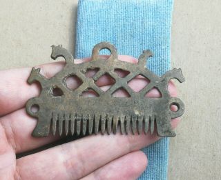 Ancient Viking Zoomorphic bronze hair comb with ornament Dragon Heads Rare 2