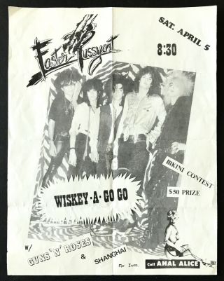 Guns N’ Roses & Faster Pussycat Rare Concert Flyer April 5,  1986 Whisky