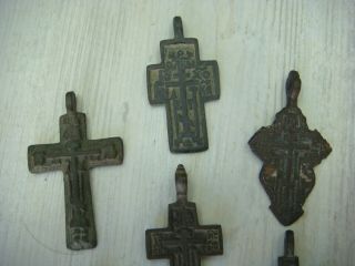RRR RARE Antique set of 7 Russian Bronze Cross Orthodox 17th - 18th 2