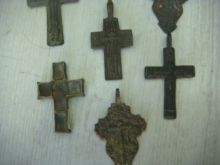 RRR RARE Antique set of 7 Russian Bronze Cross Orthodox 17th - 18th 3