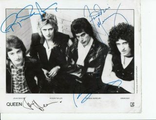 Rare Queen Group Signed Real 8x10 Promo Pic Freddie Mercury Brian May