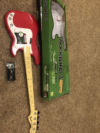 Rare Xbox 360 Rock Band Fender Precision Bass Guitar Harmonix Hot Rod Red
