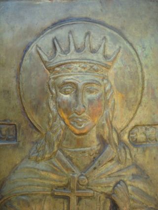 RRR RARE Antique Bronze - Brass Icon Orthodox Saint Catherine 2