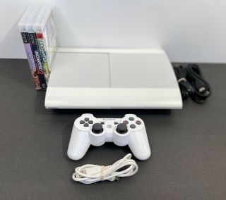 Sony Playstation 3 Ps3 Slim Cech - 4001c 500gb Rare White Console - 3 Games