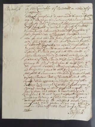 Rare 1718 Colonial Massachusetts Bay John Ingalls,  Nathaniel Byfield Document