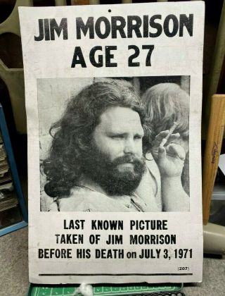 Jim Morrison The Doors Concert Last Photo Death Cardboard 14 X 22 Ad Poster Rare