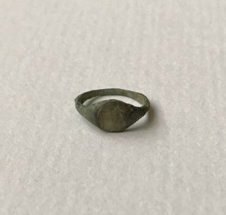 RARE Ancient Roman Baby Bronze Seal Ring With Glass Intaglio Of A God 2