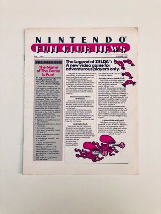Nintendo Fun Club News Volume 1 Issue No 2 1987 Legend Of Zelda.  Rare Vintage