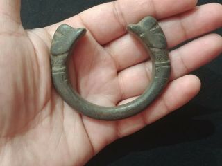 Very Unusual & Rare Bronze Bracelet With Two Snake Heads - Circa 200 - 400 Ad