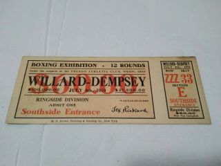 Rare 1919 Willard Vs Dempsey Heavyweight Boxing Ticket Ringside Toledo