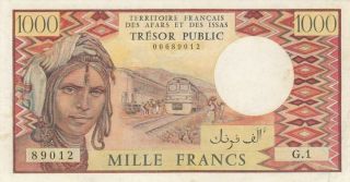 1975 French Afars & Issas Very Rare 1000 Francs (p 34) - Vf -