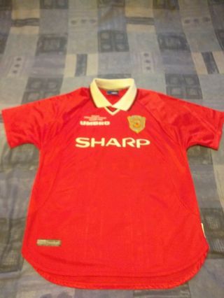 Old Rare Manchester United Home Football Shirt - Jersey Large Man Uefa 1999 Winner