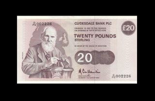 2.  8.  1990 Clydesdale Bank Scotland 20 Pounds Rare 002226 ( (aunc))