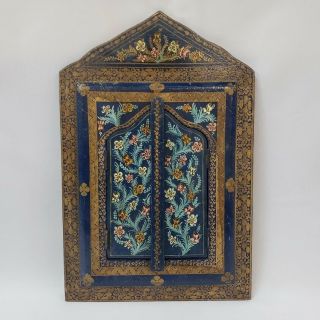 Mirror Wall Hanging Wooden Wood Blue Floral Doors Hand Painted Rare Intricate