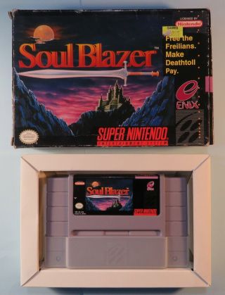 1992 Soul Blazer Nintendo Snes Video Game Cartridge & Box Rare Enix