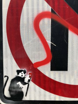 Banksy spray stencil Street Sign Painting RARE “Rat Painter” 2