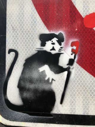 Banksy spray stencil Street Sign Painting RARE “Rat Painter” 3