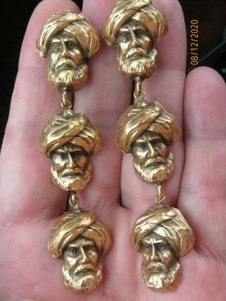 Rare Joseff Of Hollywood Sultan Head Figural Dangle Earrings