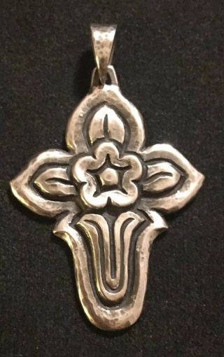 James Avery Retired Hammered Flower Cross Pendant Sterling Silver Rare