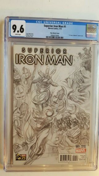 Superior Iron Man 1 Cgc 9.  6 Rare Alex Ross Sketch Cover 1:300 75th Ann Variant