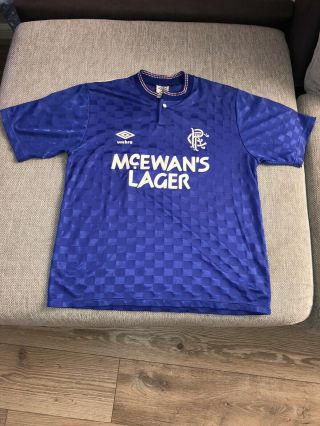 Glasgow Rangers 1987 - 90 Home Shirt Umbro Size Medium 38/40 Rare