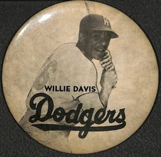 Rare 1959 3.  5 " Baseball Willie Davis Brooklyn Dodgers World Series Button Pin
