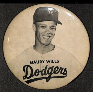 Rare 1959 3.  5 " Baseball Maury Wills Brooklyn Dodgers World Series Button Pin