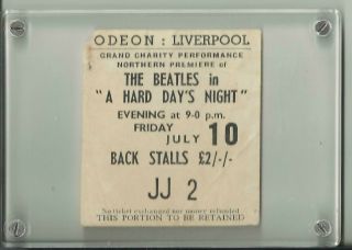 The Beatles " A Hard Days Night " Liverpool Premiere Ticket 7/10/1964 Rare