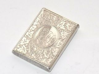 Rare Antique Victorian " Slim " Solid Silver Sterling Vesta Case Birmingham 1883