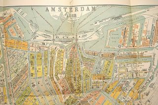 Antique Rare 1888 Amsterdam City Plan Folding Map Van Der Stok,  Van Holkema