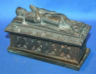 A Rare Antique Bronze Gothic Medieval Knight Tomb Casket,  Match Holder,  Go - To - Bed