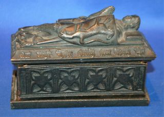 A rare antique bronze gothic medieval knight tomb casket,  match holder,  go - to - bed 2