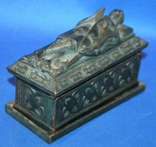A rare antique bronze gothic medieval knight tomb casket,  match holder,  go - to - bed 3